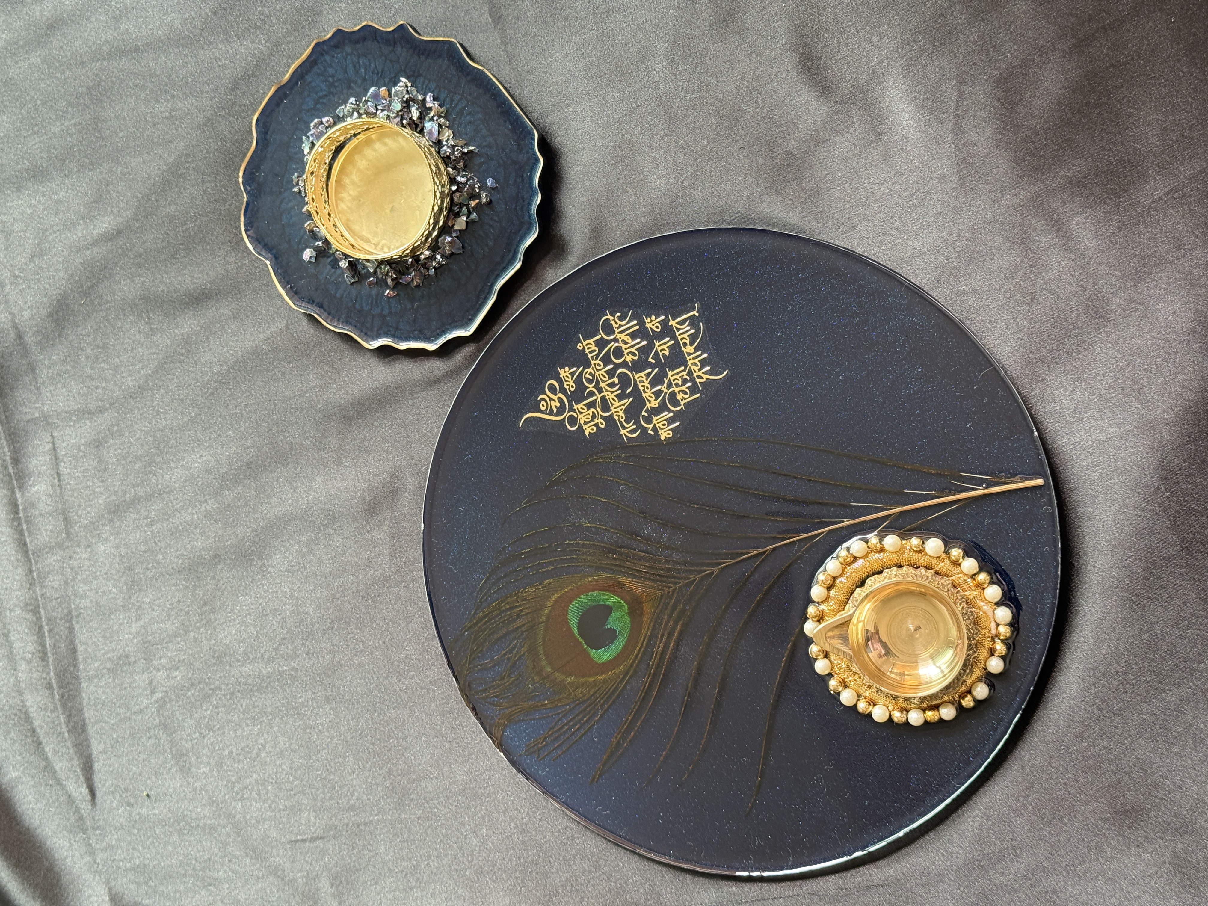 Krishna Thali with Ring Candle Holders